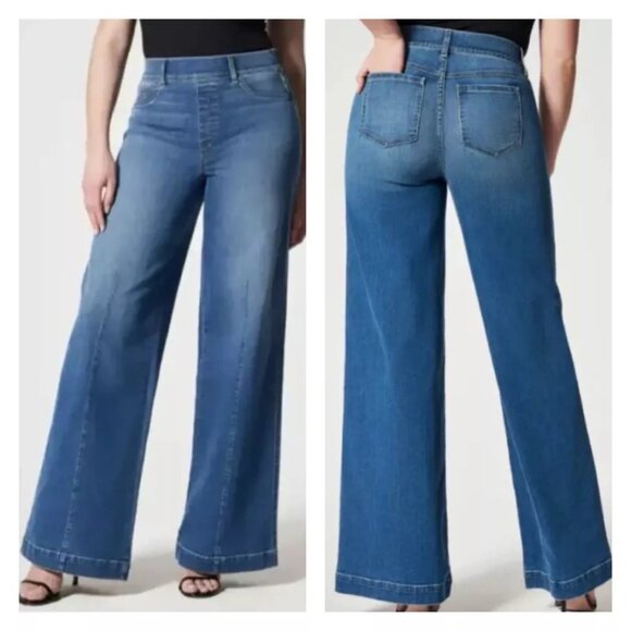 Spanx Wide-Leg High-Waisted Denim Jeans Size Large - Picture 1 of 11